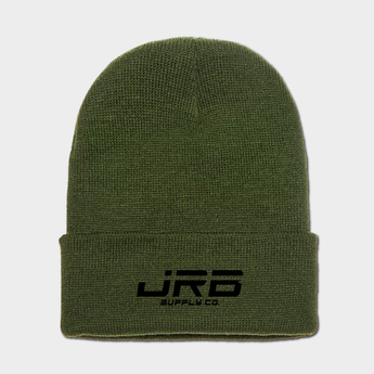 olive green beanie with JRB Supply Co logo