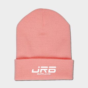 pink beanie with JRB Supply Co logo