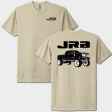 front and back of jrb supply powerstroke tshirt cream with black graphics