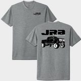 front and back of jrb supply powerstroke tshirt gray with black graphics