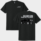 front and back of jrb supply powerstroke tshirt black with gray graphics