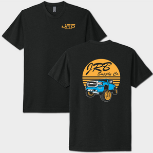 front and back of jrb supply sunny duramax tshirt black with gold graphics