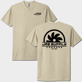 front and back of jrb supply co turbine tshirt cream with black logo