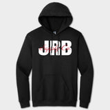 Black hoodie with 'JRB Supply Co' logo on a white background