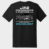JRB Team black t-shirt back with company logo and phone number