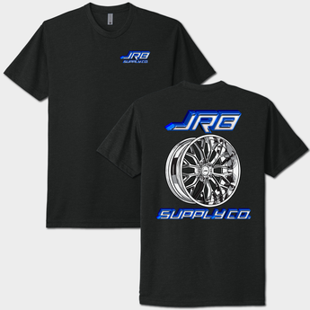 wheelin tee black with blue graphics front and back