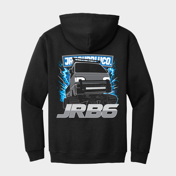 back black JRB6 hoodie with logo and graphics