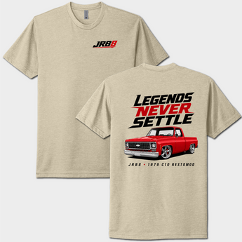 A heather beige short-sleeve t-shirt shown from both front and back. The front features a small black and red JRBB logo on the left chest.