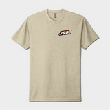 A light heather beige crewneck t-shirt with a small 'JRB8' logo printed on the left chest, displayed against a light gray background.