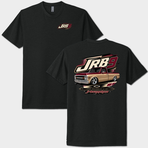 Black JRB9 classic tee front and back with JRB9 and 1969 Chevrolet C20 graphics