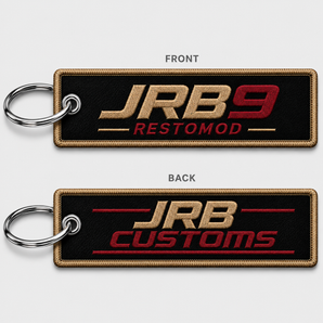 JRB9 Restomod red embroidered key tag product image with metal key ring