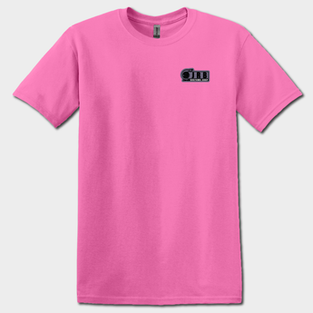 front of jrb customs turbo womens tshirt pink with black graphics