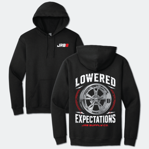 Black Lowered Expectations hoodie front and back