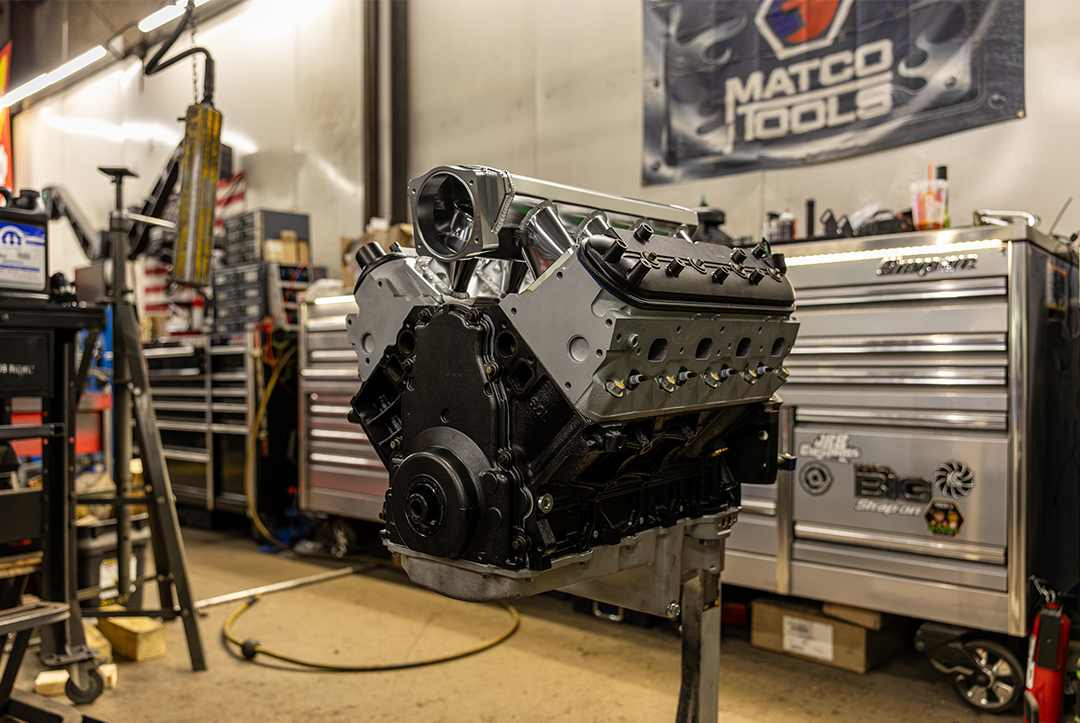 LS engine on shop stand