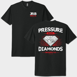 Black Pressure Builds Diamonds tee front and back