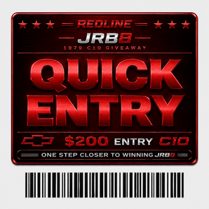Promotional redline entry ticket for Giveaways with blue text and logo.