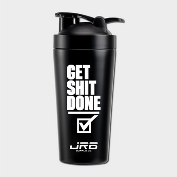 jrb supply co metal protein shaker black with white logo