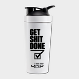 jrb supply co metal protein shaker white with black logo