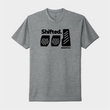 front of shifted three pedals tshirt gray with black logo