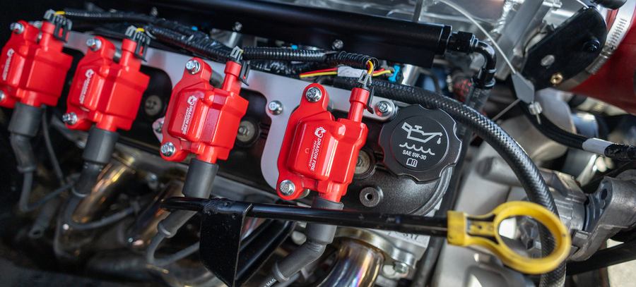LS engine red coil pack close-up