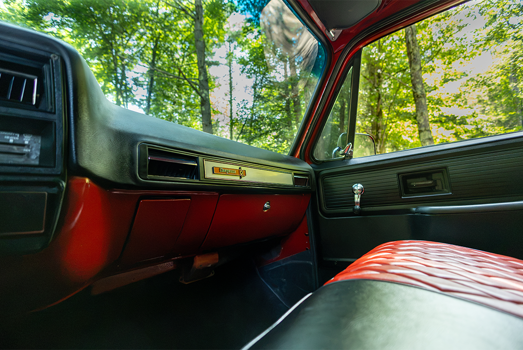 Red C10 dashboard and passenger seat