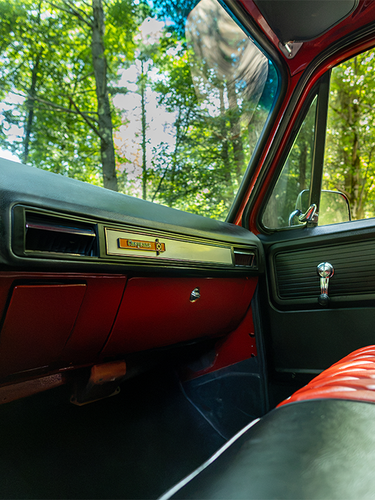 Red C10 dashboard and passenger seat