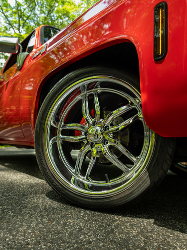 Red C10 rear wheel close-up